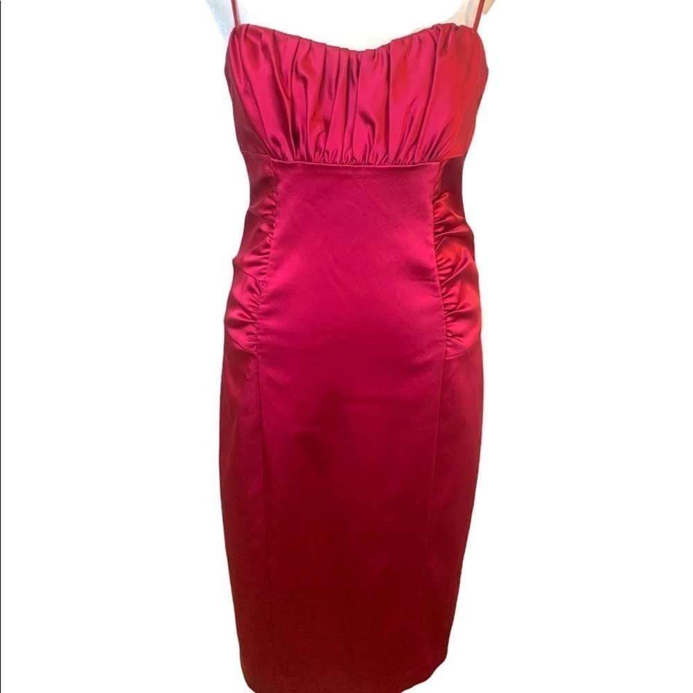 David Meister Red Shiny Cinched Mini Dress Size 6